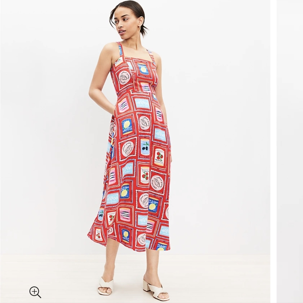Can print linen blend summer dress LOFT